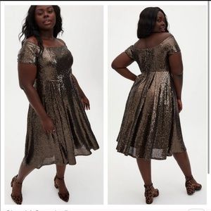 Bnwt Chocolate Brown Sequin Off Shoulder Midi Dress